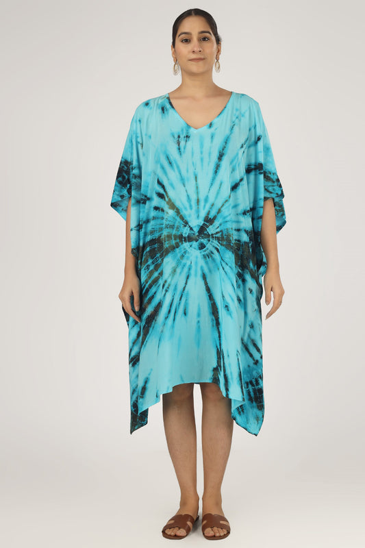 Oceanic Opulence | Blue Shibori Tie Dye Short Kimono with Pockets