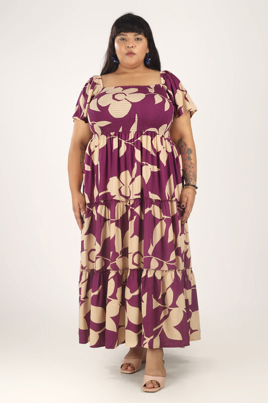 Purple Paradise | Purple Tiered Smocking Dress With Pockets