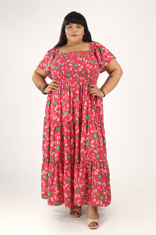 Pink Meadow | Pink Tiered Smocking Dress With Pockets