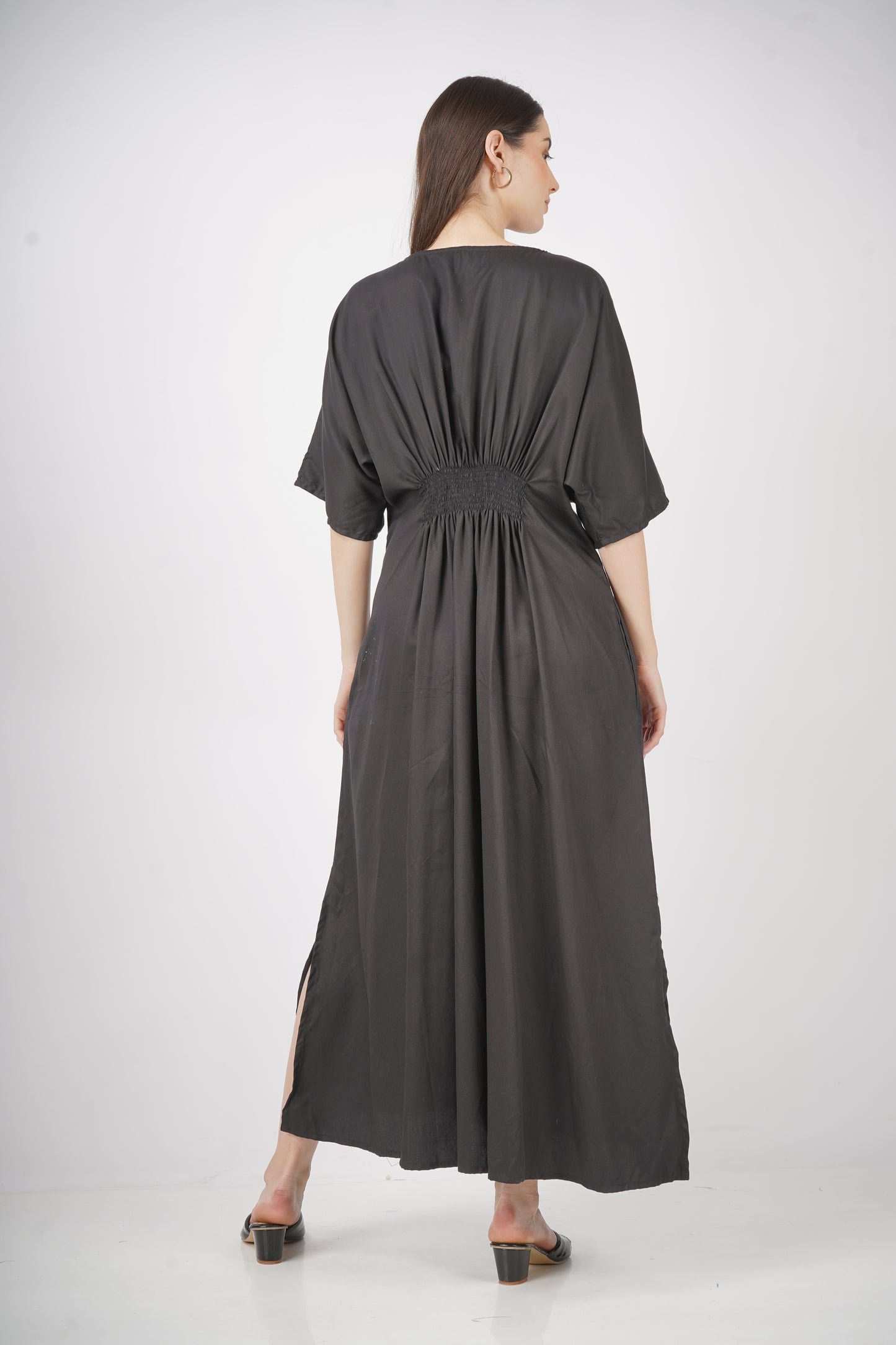 Ebony Elegance | Shirred Dress With Pockets - 3 Sizes Available AU 10-30