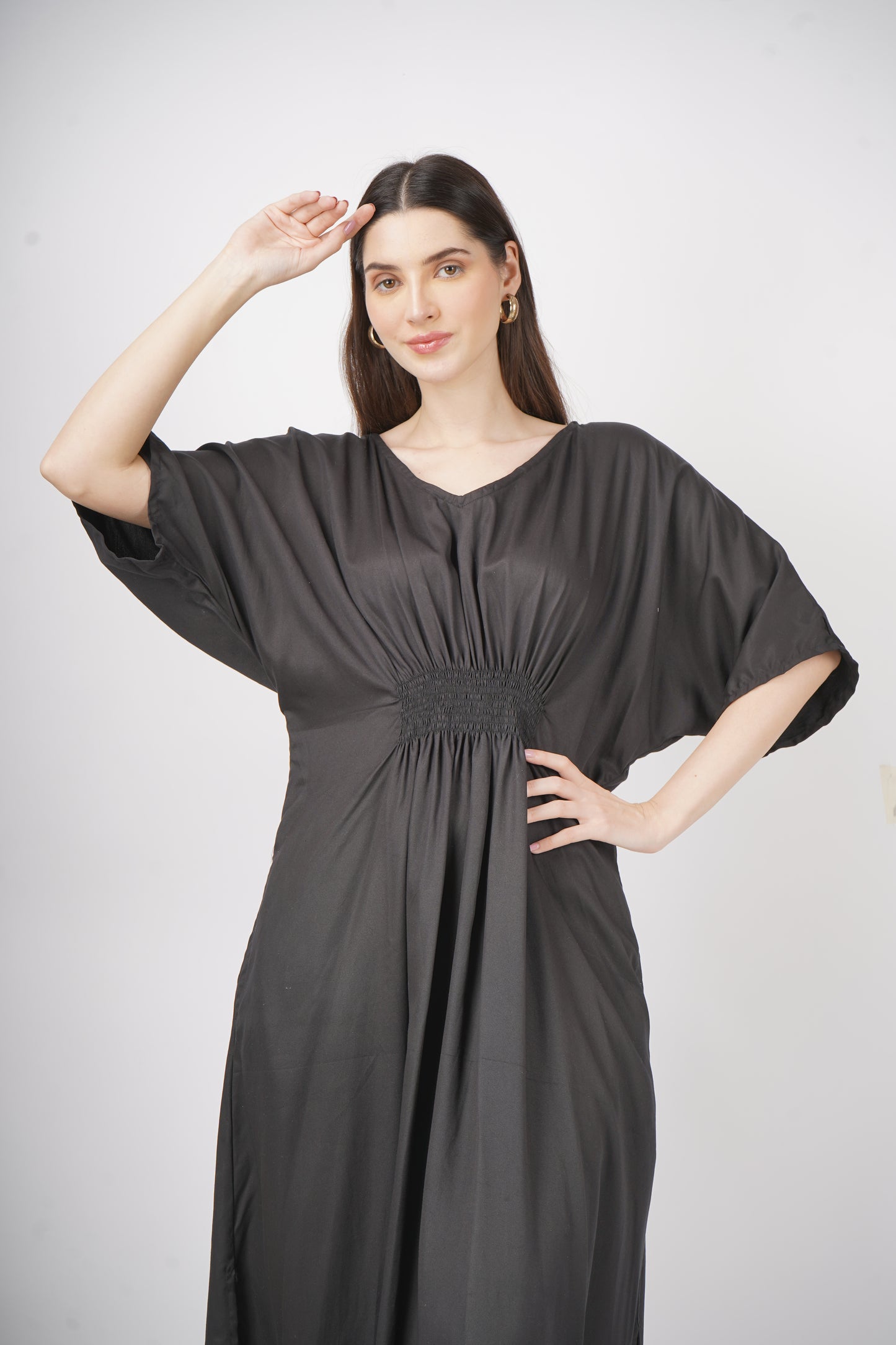 Ebony Elegance | Shirred Dress With Pockets - 3 Sizes Available AU 10-30