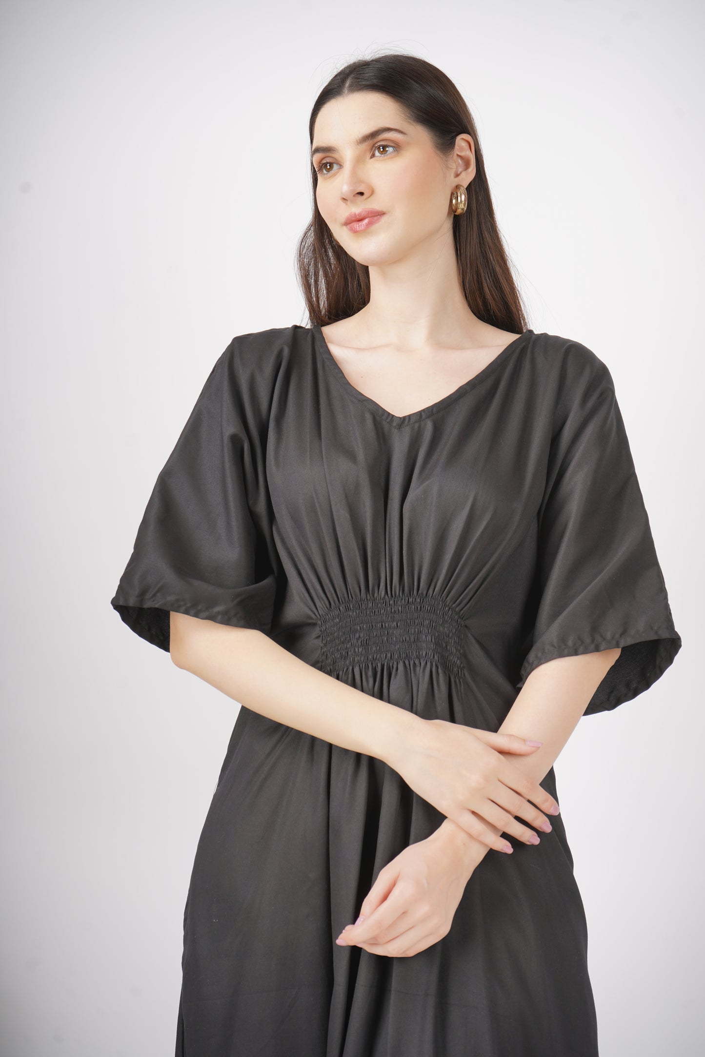 Ebony Elegance | Shirred Dress With Pockets - 3 Sizes Available AU 10-30
