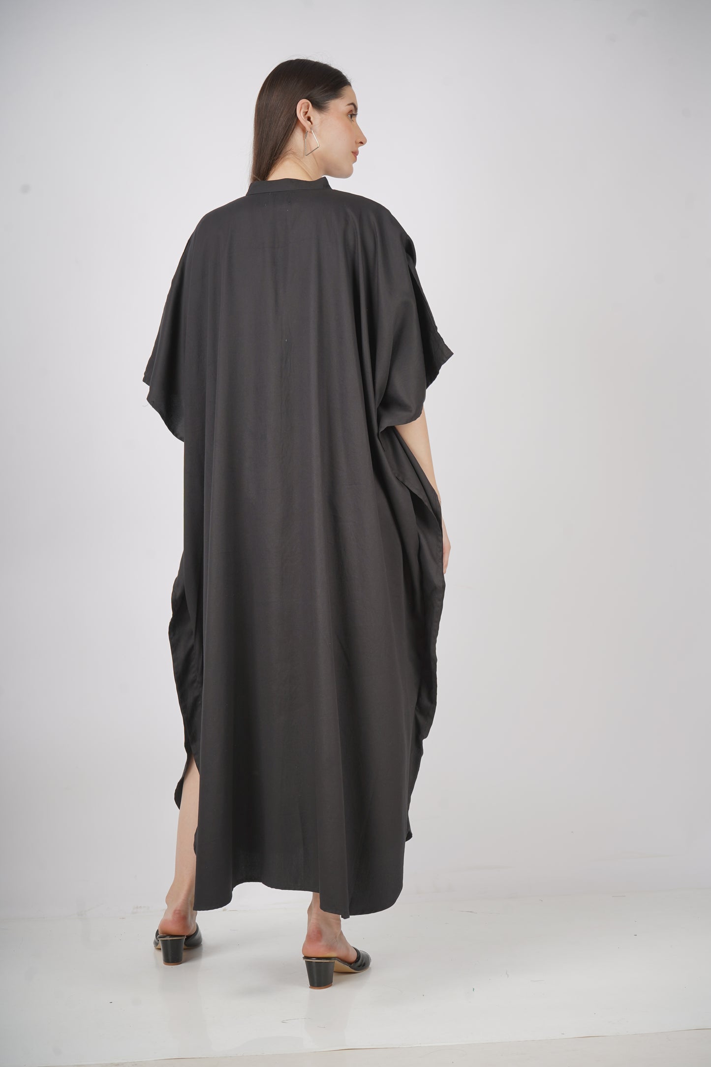 Ebony Elegance | Black Shirt Dress With Pockets | One Size Fits AU 10 - 24