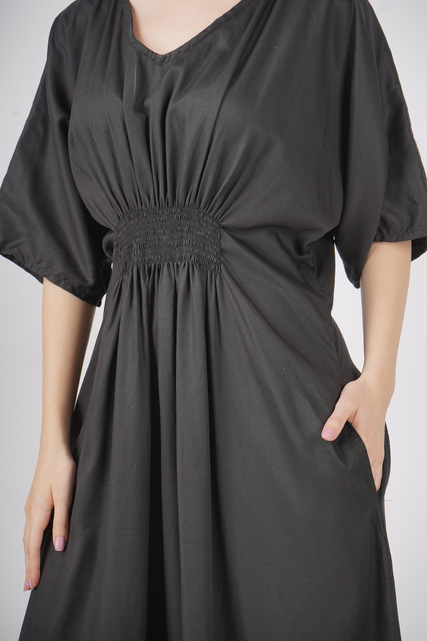 Ebony Elegance | Shirred Dress With Pockets - 3 Sizes Available AU 10-30