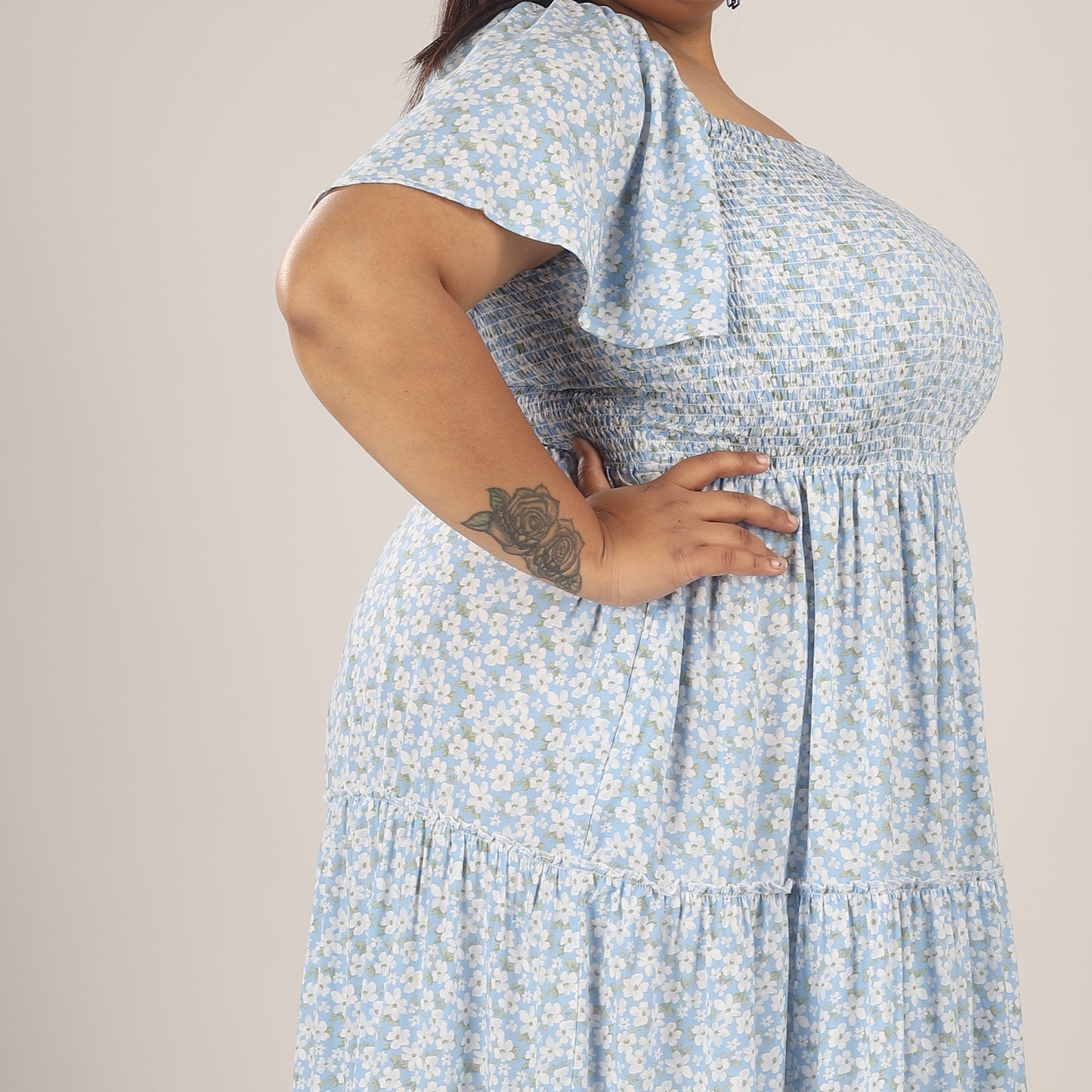 Floral Sky | Blue Tiered Smocking Dress With Pockets