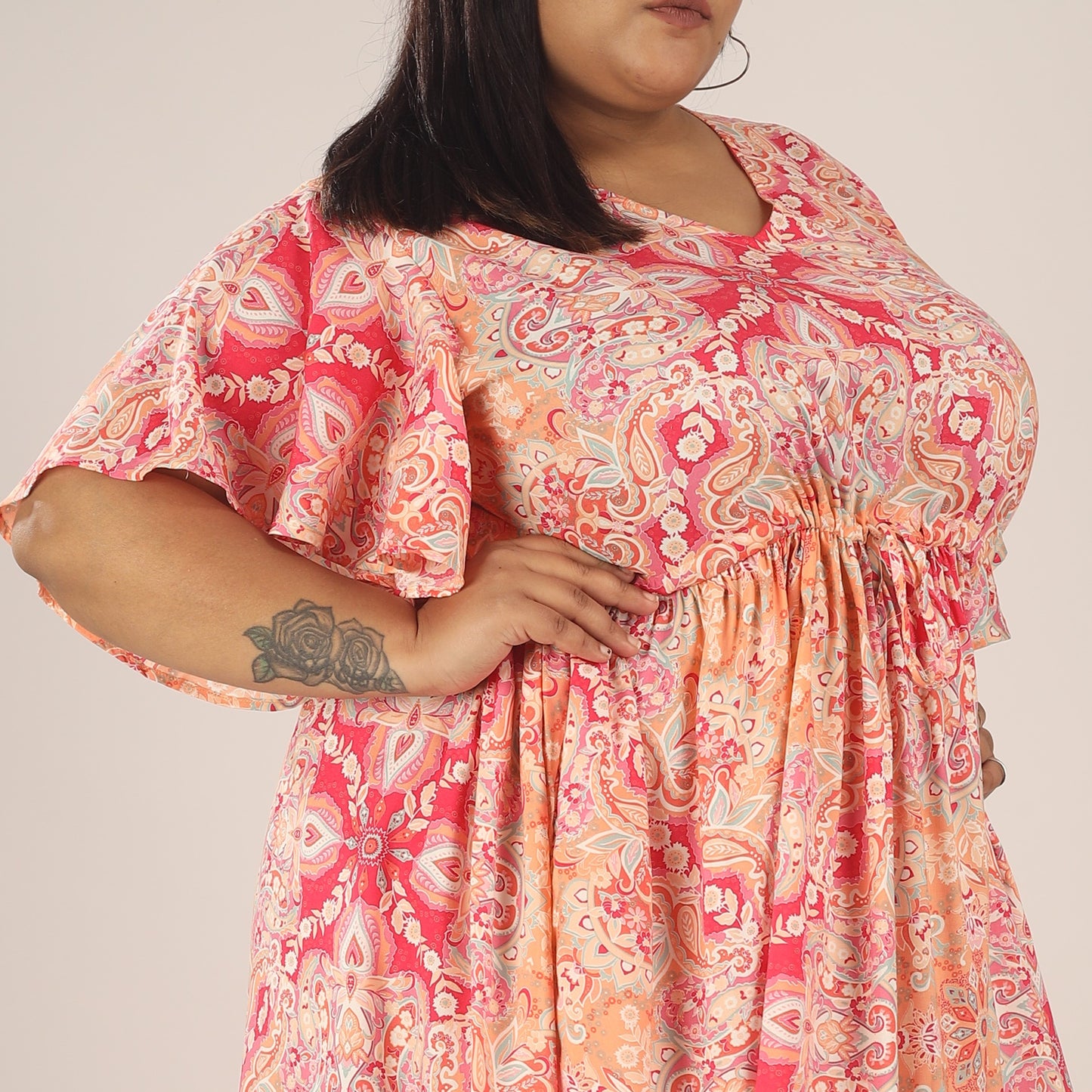 Paisley Dreams | Pink Frill Sleeve Dress With Pockets