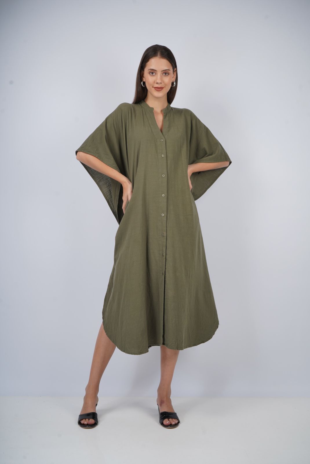 Olive Oasis | Olive Shirt Dress With Pockets | One Size Fits AU 10 - 24