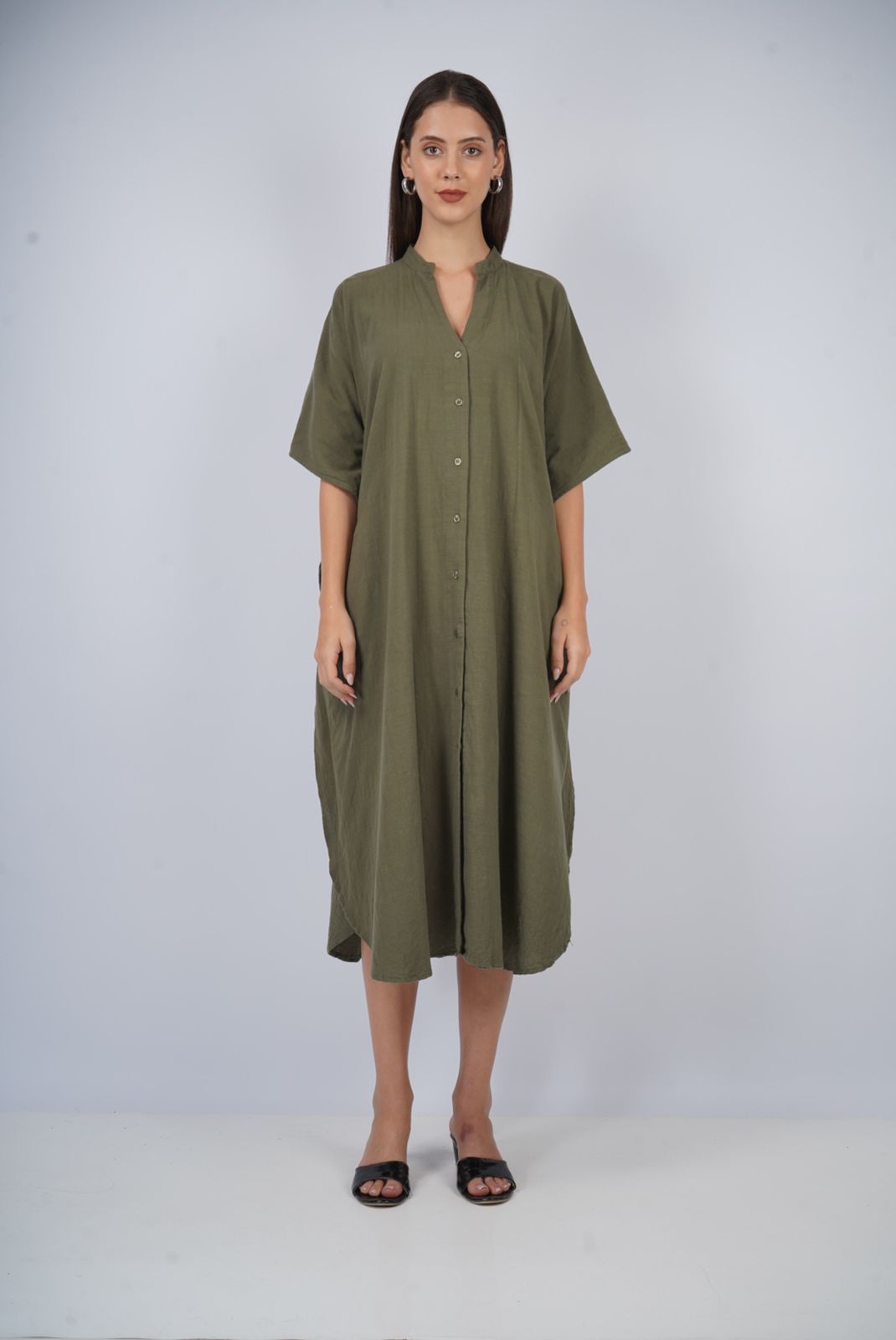 Olive Oasis | Olive Shirt Dress With Pockets | One Size Fits AU 10 - 24