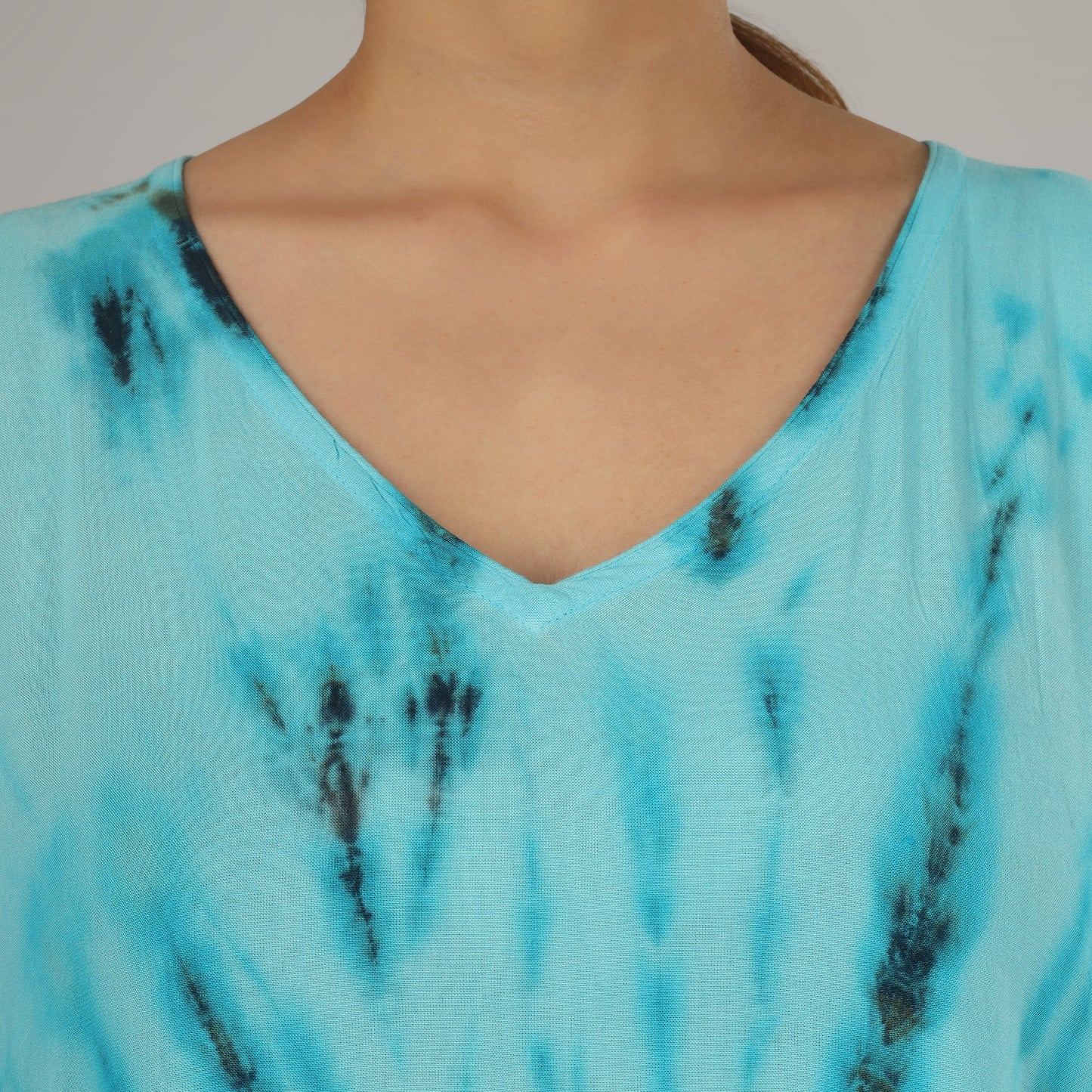 Earthen Threads Beach Summer Shibori Tie Dye Short Kaftan Kimono-Tie-Dye-Short-P (Blue)
