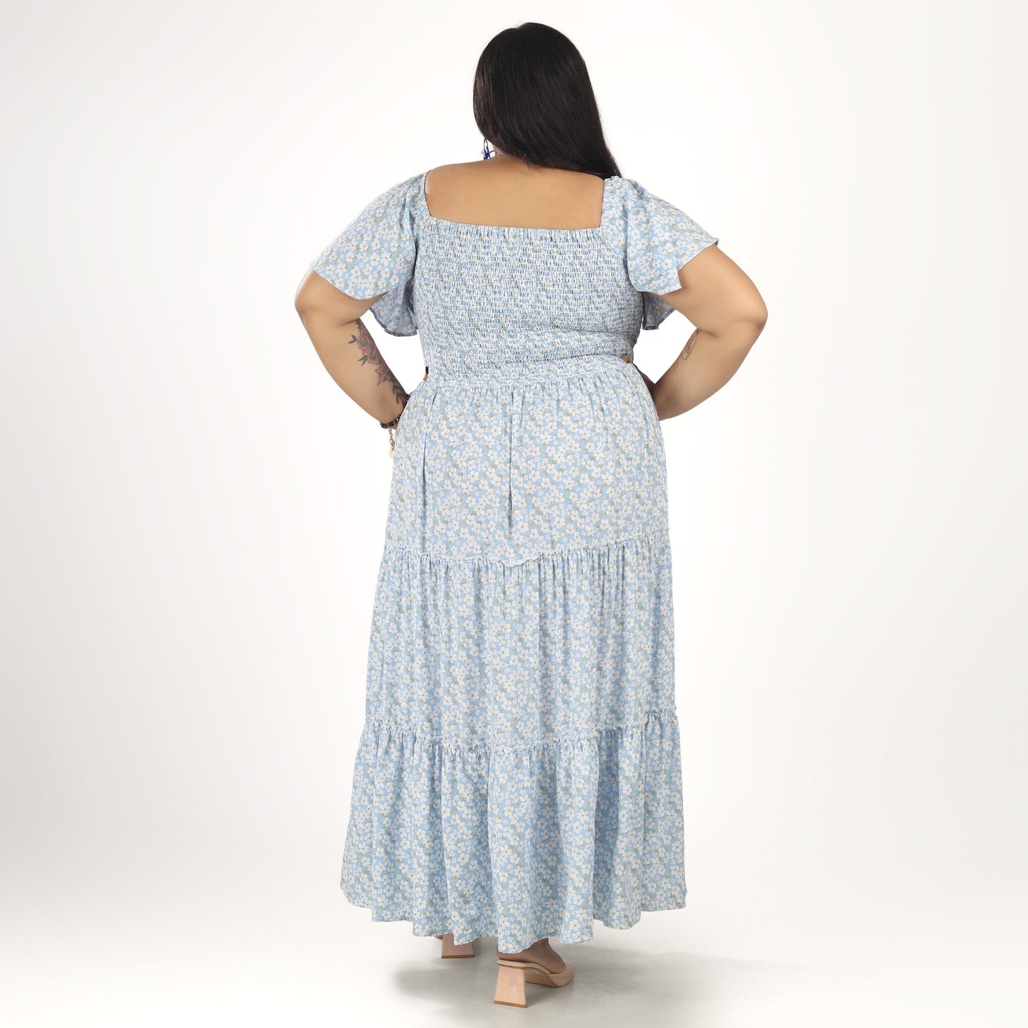 Women's Plus Size Kaftan Dress with Smocking (Sky Blue)