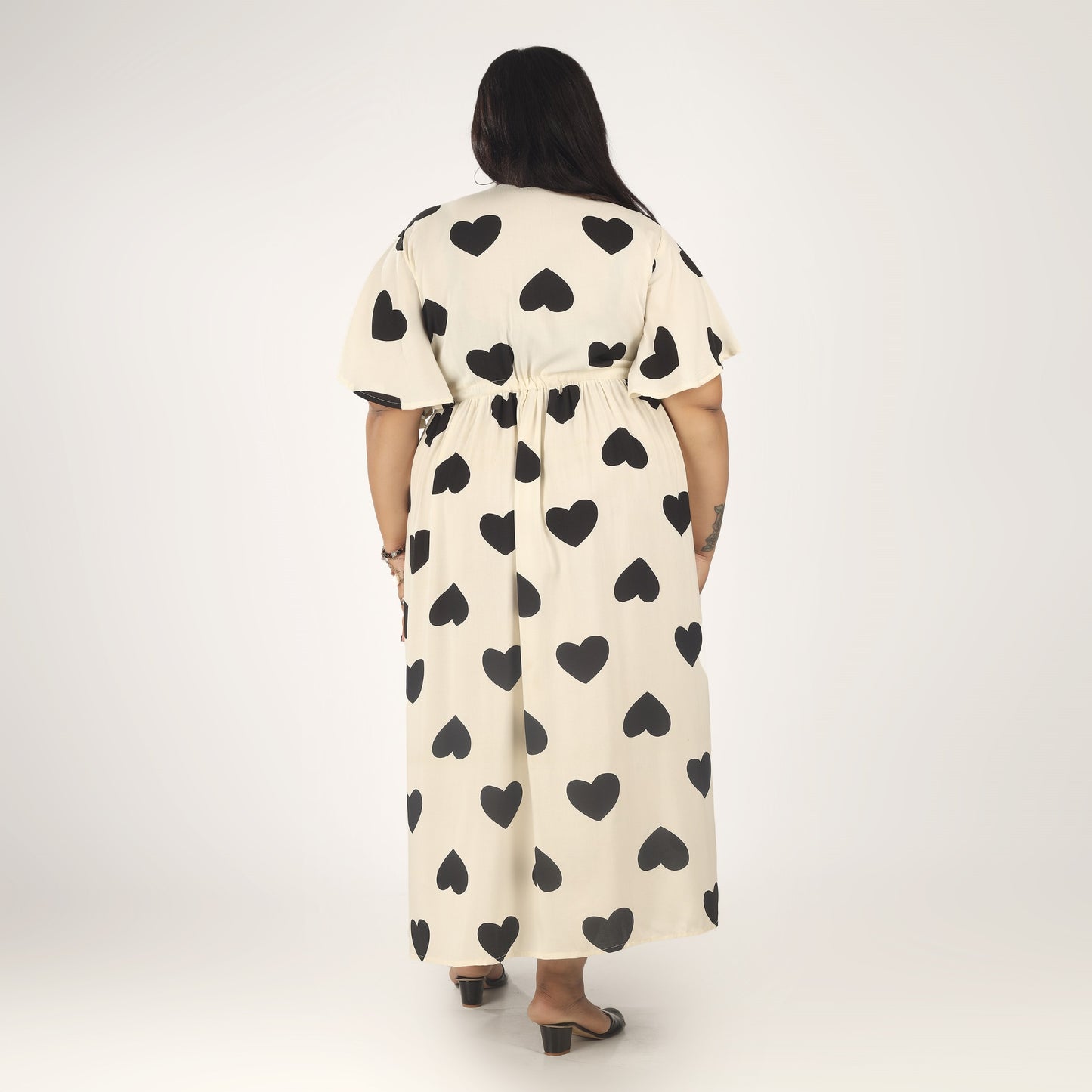 Women's Plus Size Frill Sleeves Dress with Drawstring - Free Size