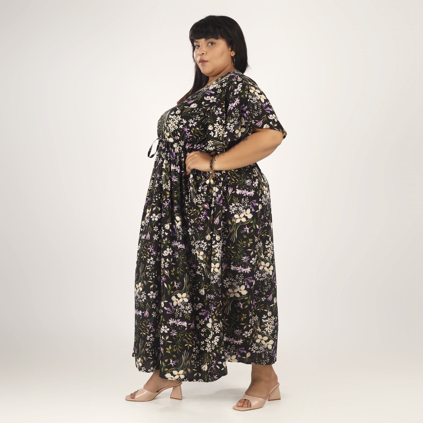 Black Olive Frill Sleeve Dress