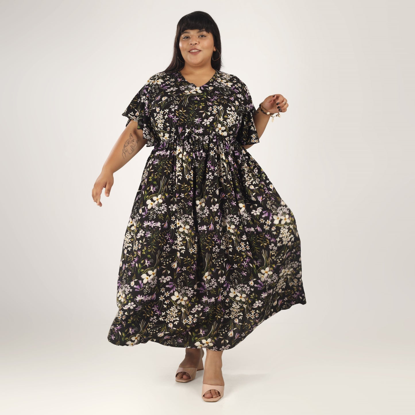 Black Olive Frill Sleeve Dress