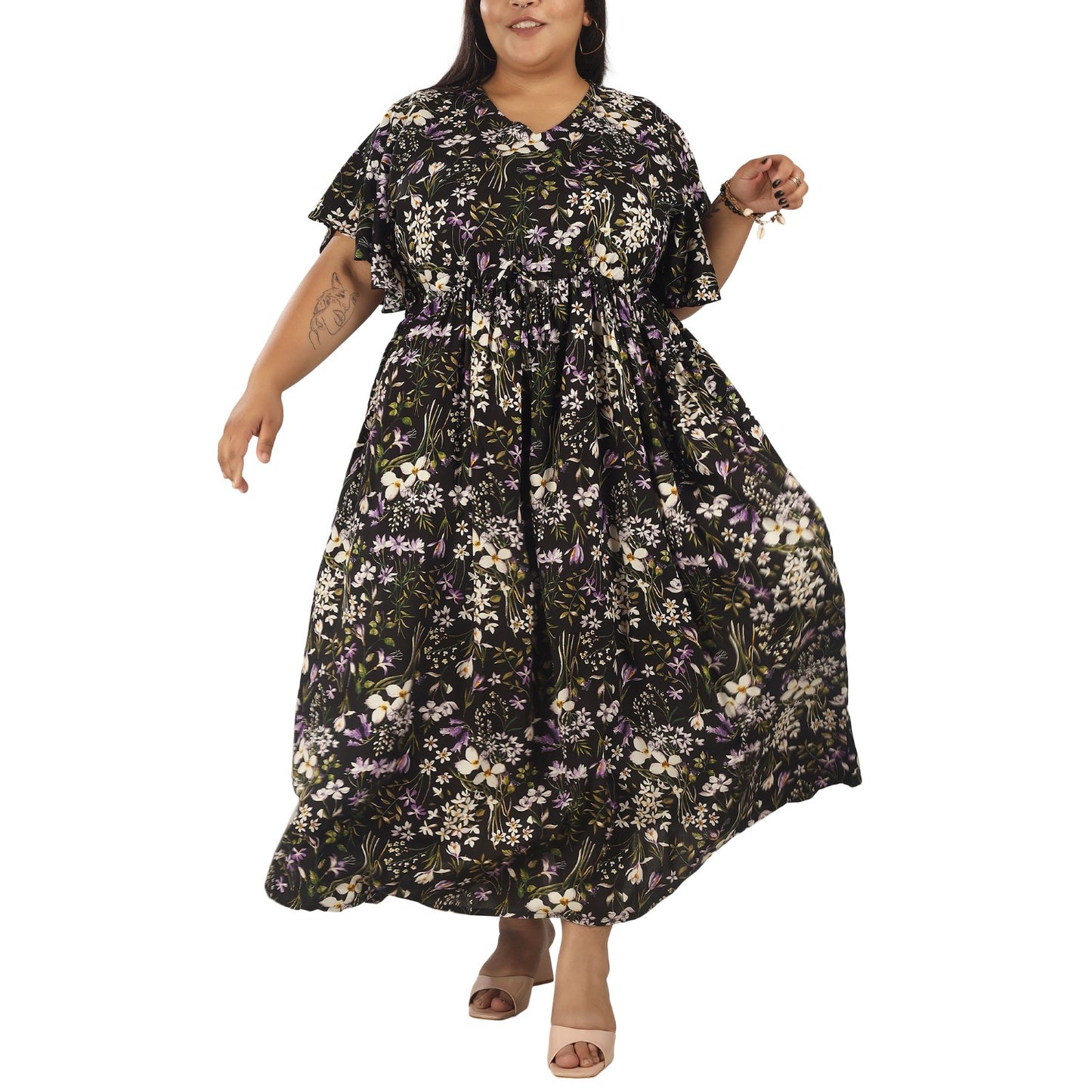 Black Olive Frill Sleeve Dress