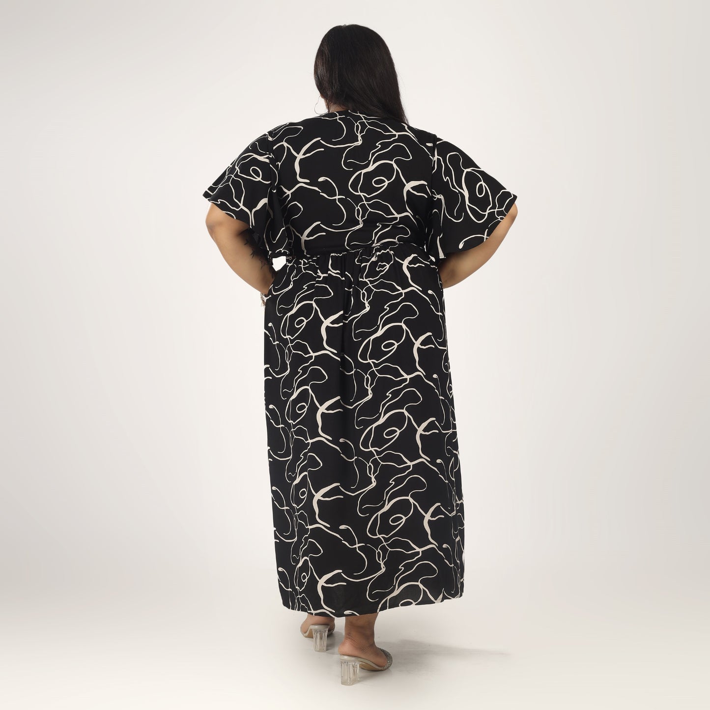 Black and White Frill Sleeve Dress