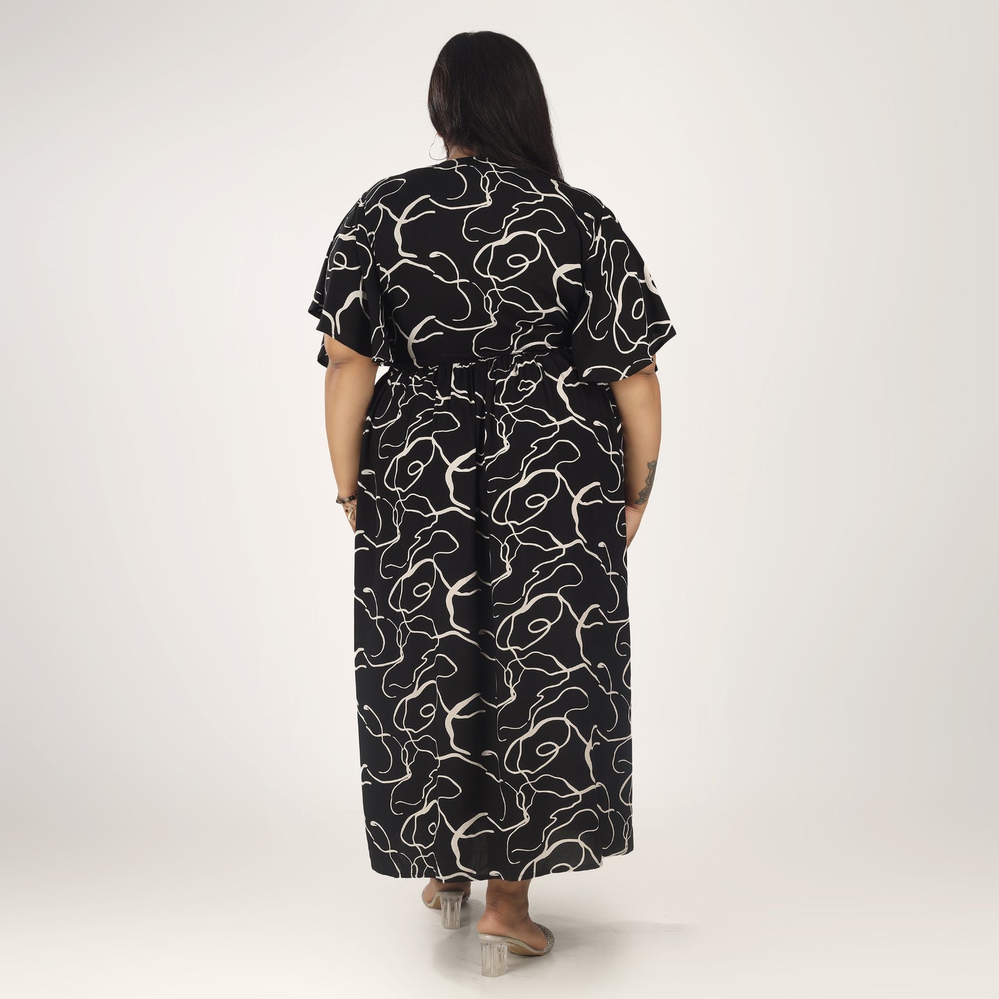 Black and White Frill Sleeve Dress