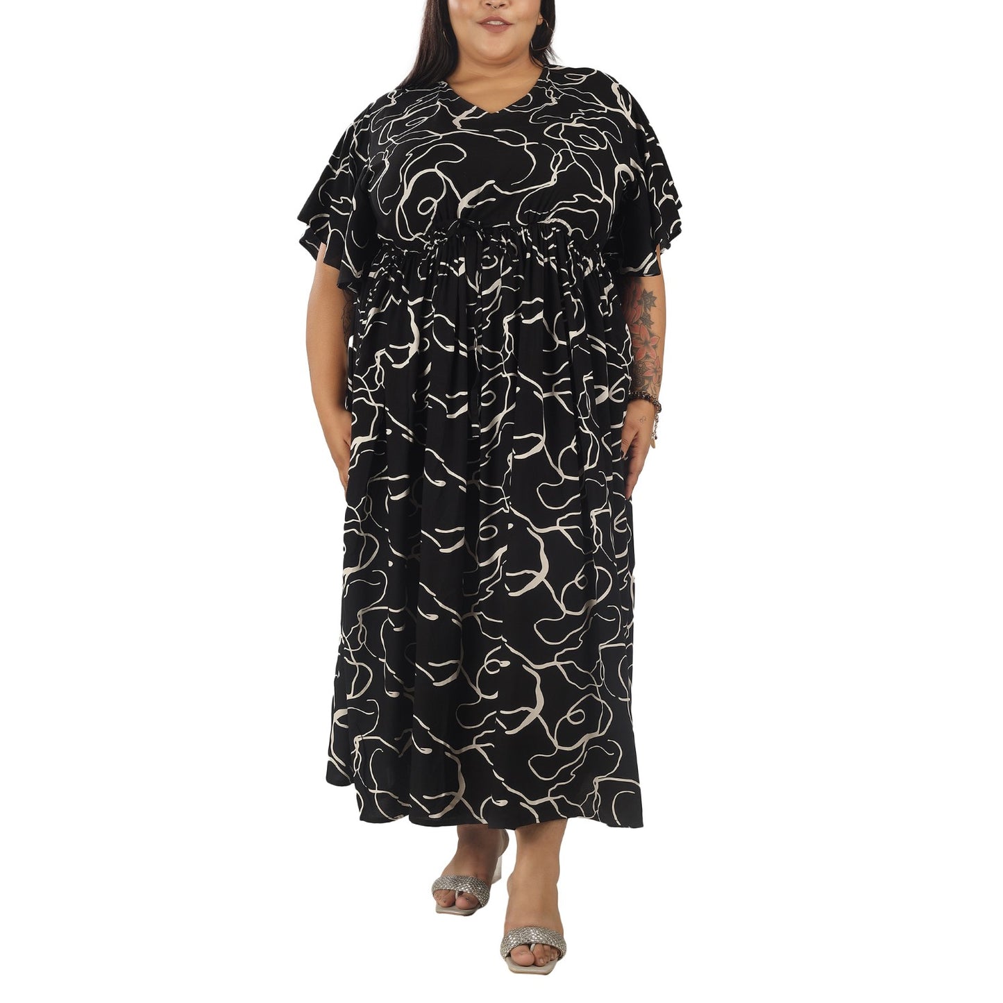 Black and White Frill Sleeve Dress