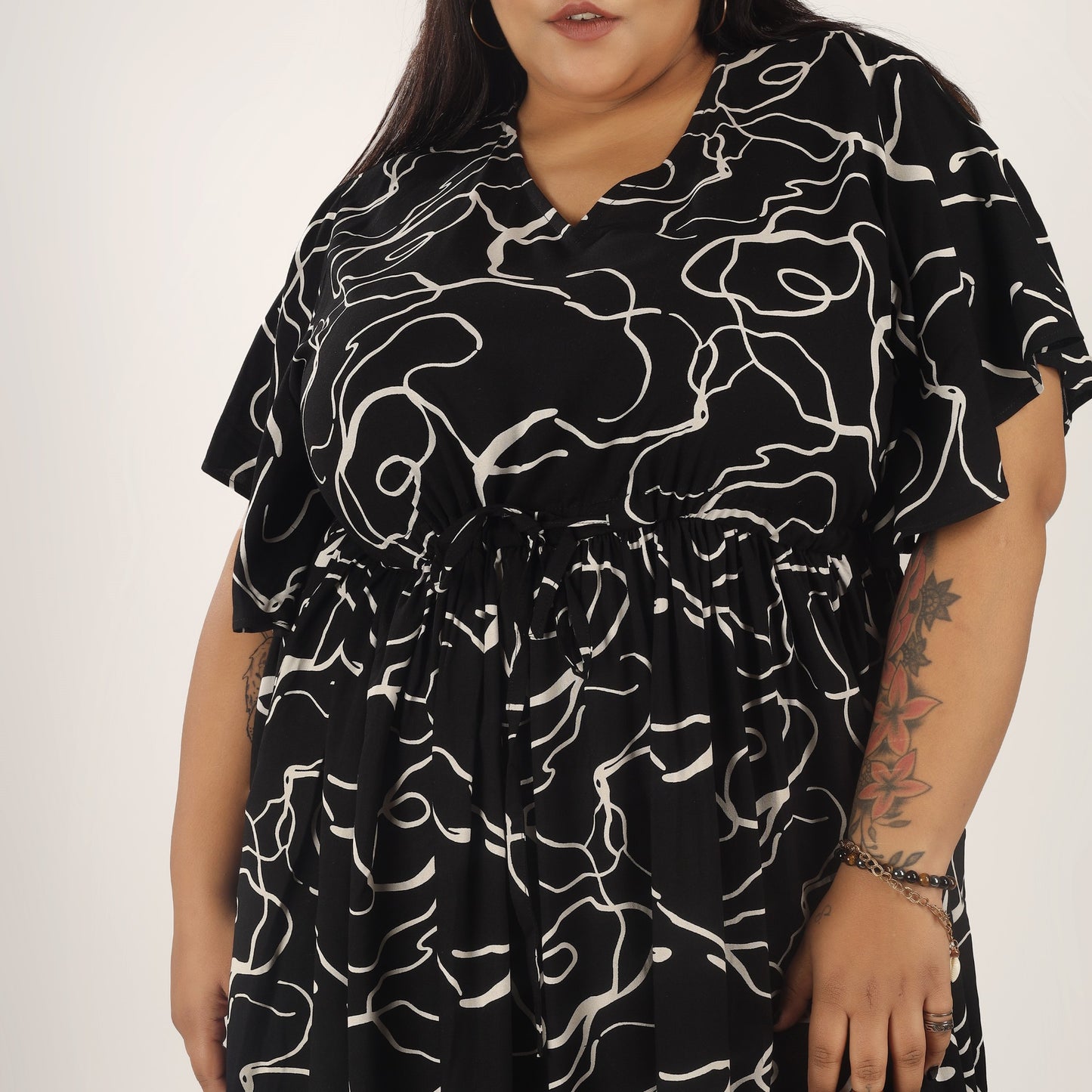 Black and White Frill Sleeve Dress