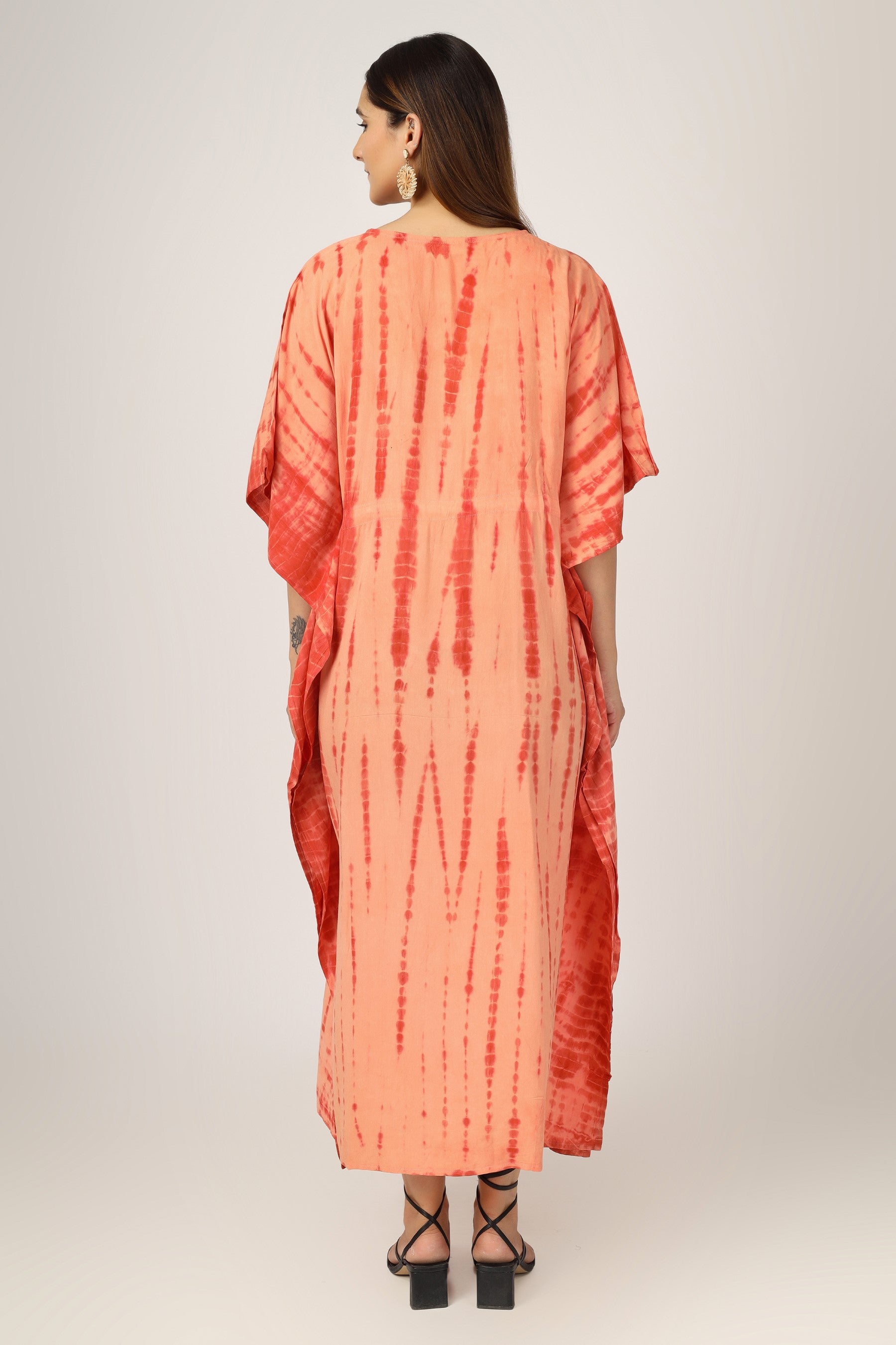Earthen Threads Beach Summer Shibori Tie Dye Kaftan Kimono Orange