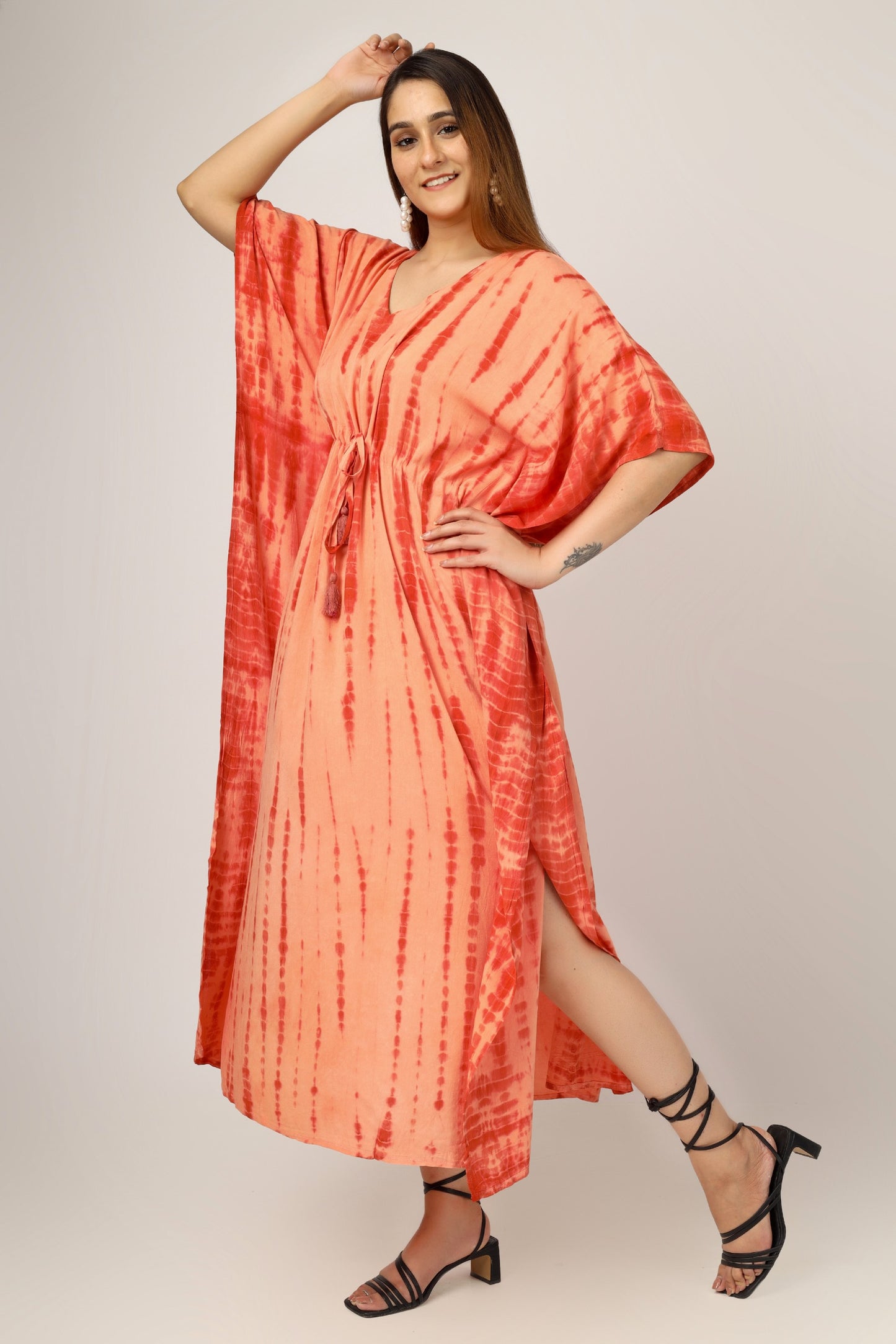 Earthen Threads Beach Summer Shibori Tie Dye Kaftan Kimono Orange