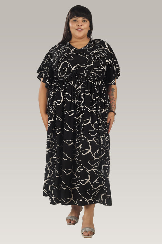 Midnight Mosaic | Black Frill Sleeve Dress With Pockets