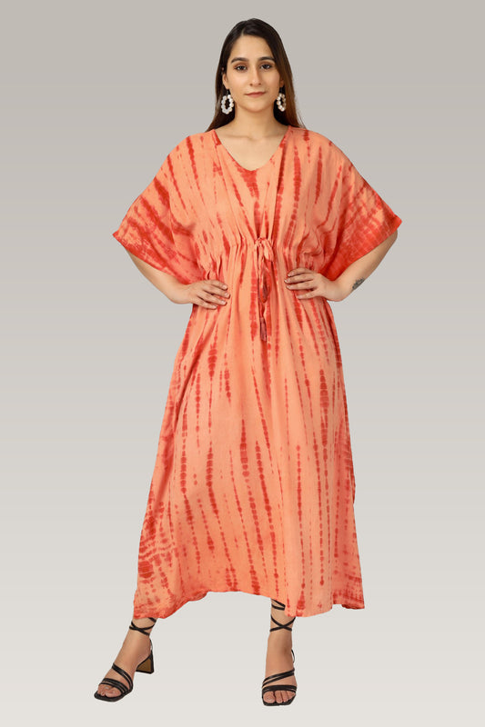 Coral Cascade | Orange Tie Dye Kaftan