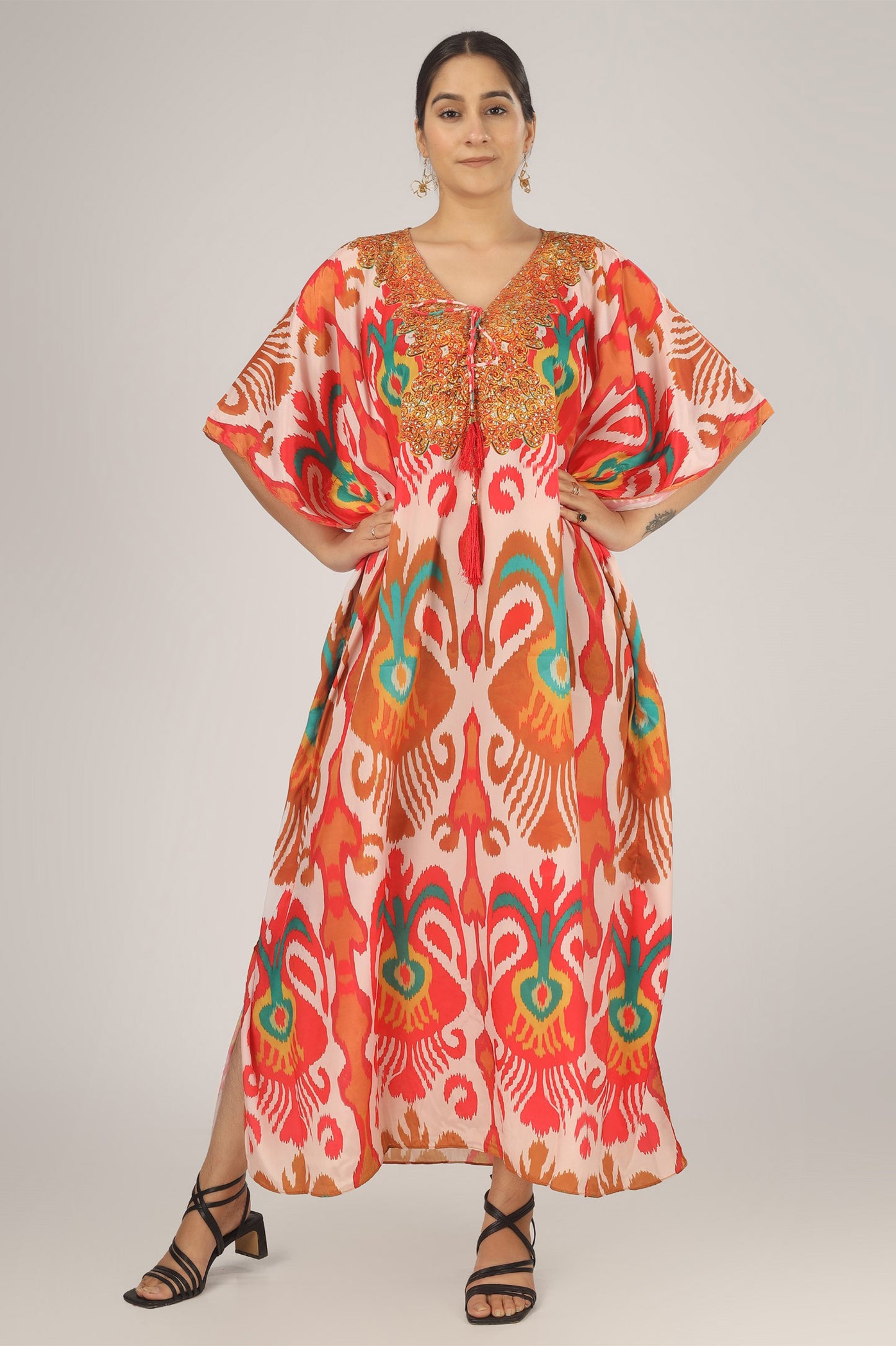Tropical Fusion | Orange Luxe Poly Silk Kaftan