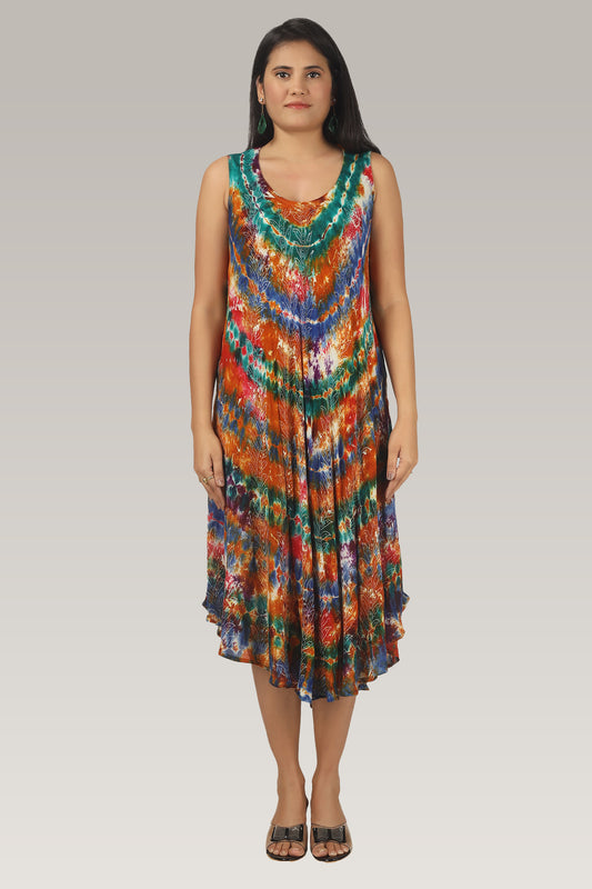 Tropic Turquoise | Boho Tie Dye Sleeveless Sundress
