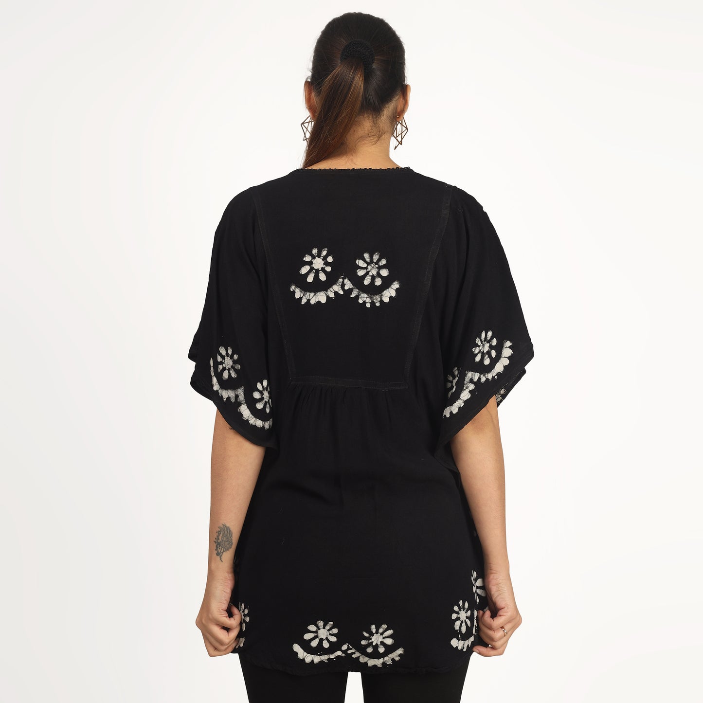 White Batik Embroidered Poncho Top | Free Size