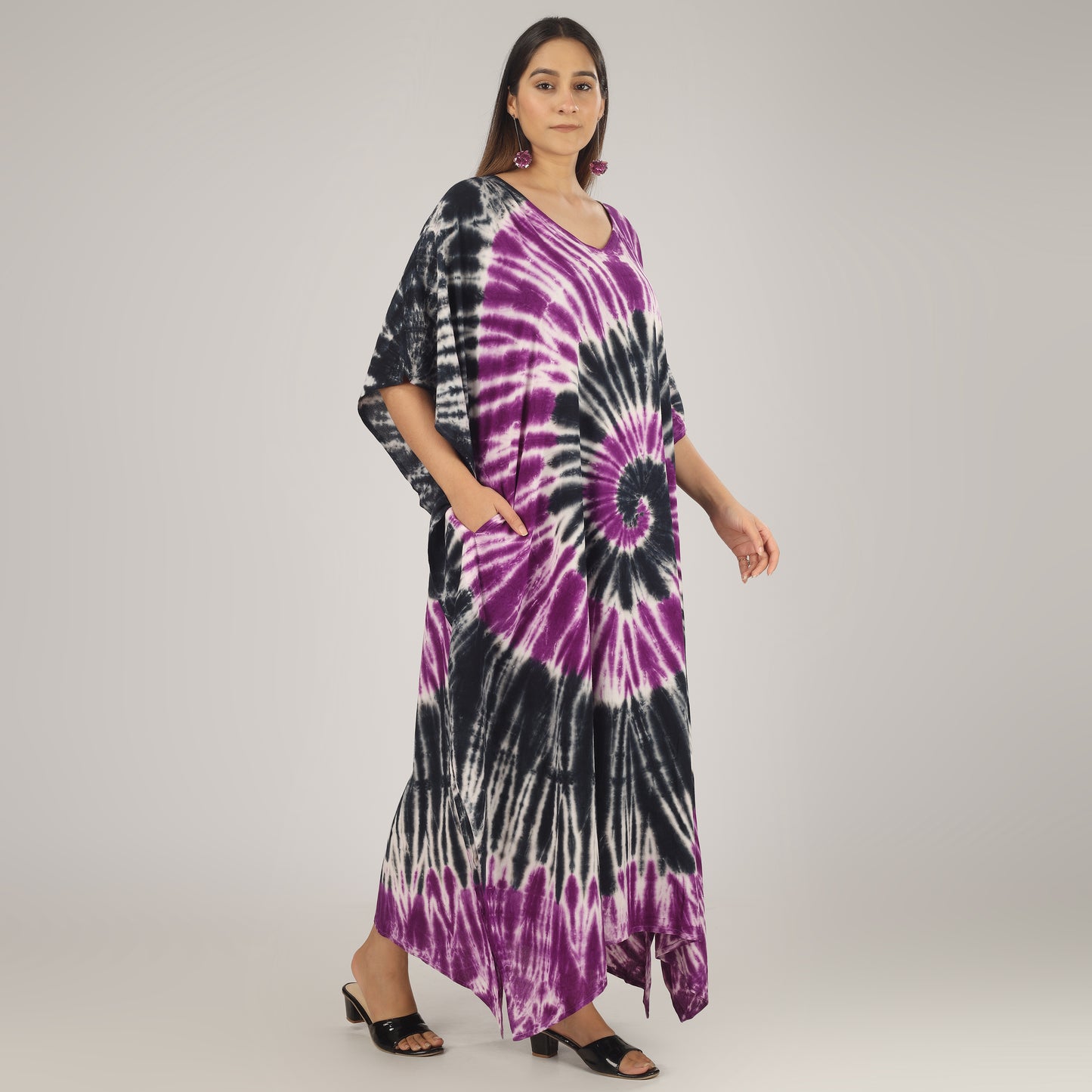 Purple Swirl | 100% Rayon Purple Kaftan With Pockets