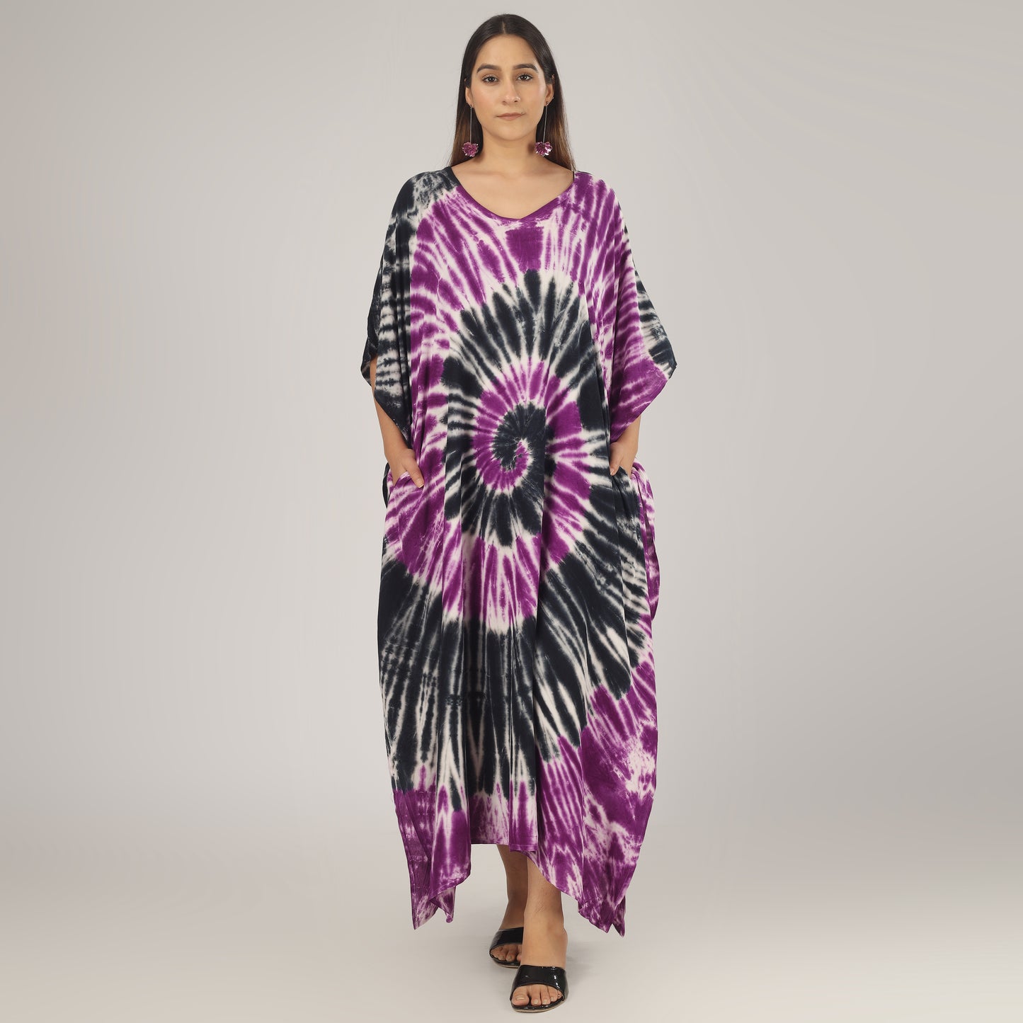 Purple Swirl | 100% Rayon Purple Kaftan With Pockets