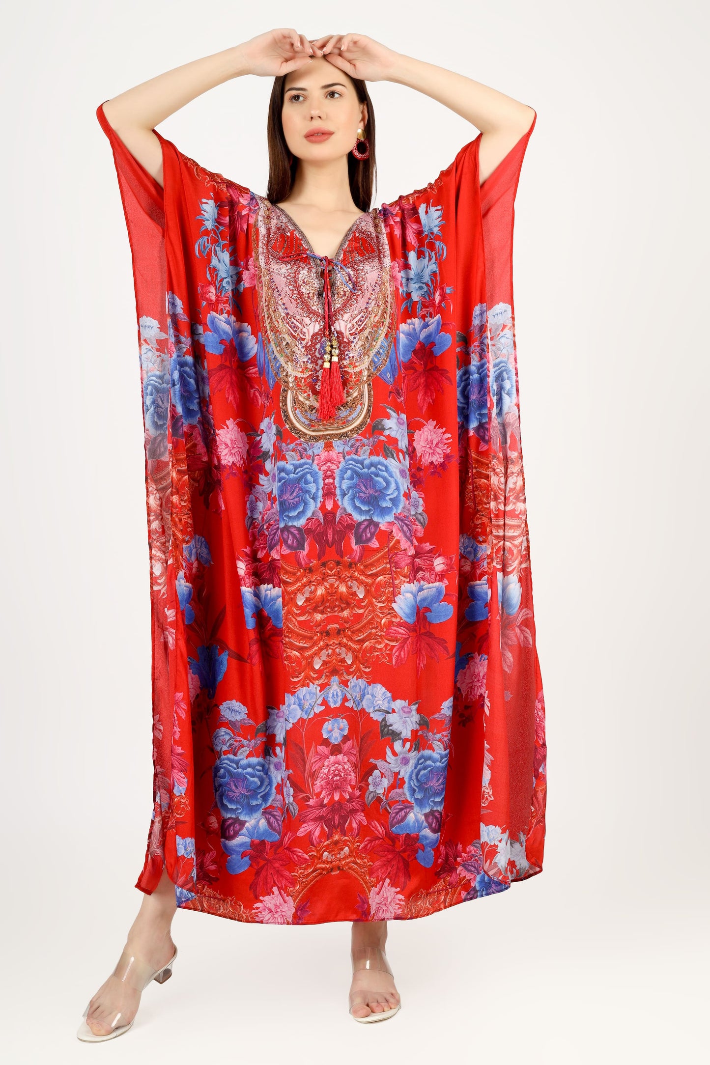Cherry Blossom | Red Luxe Art Silk Kaftan