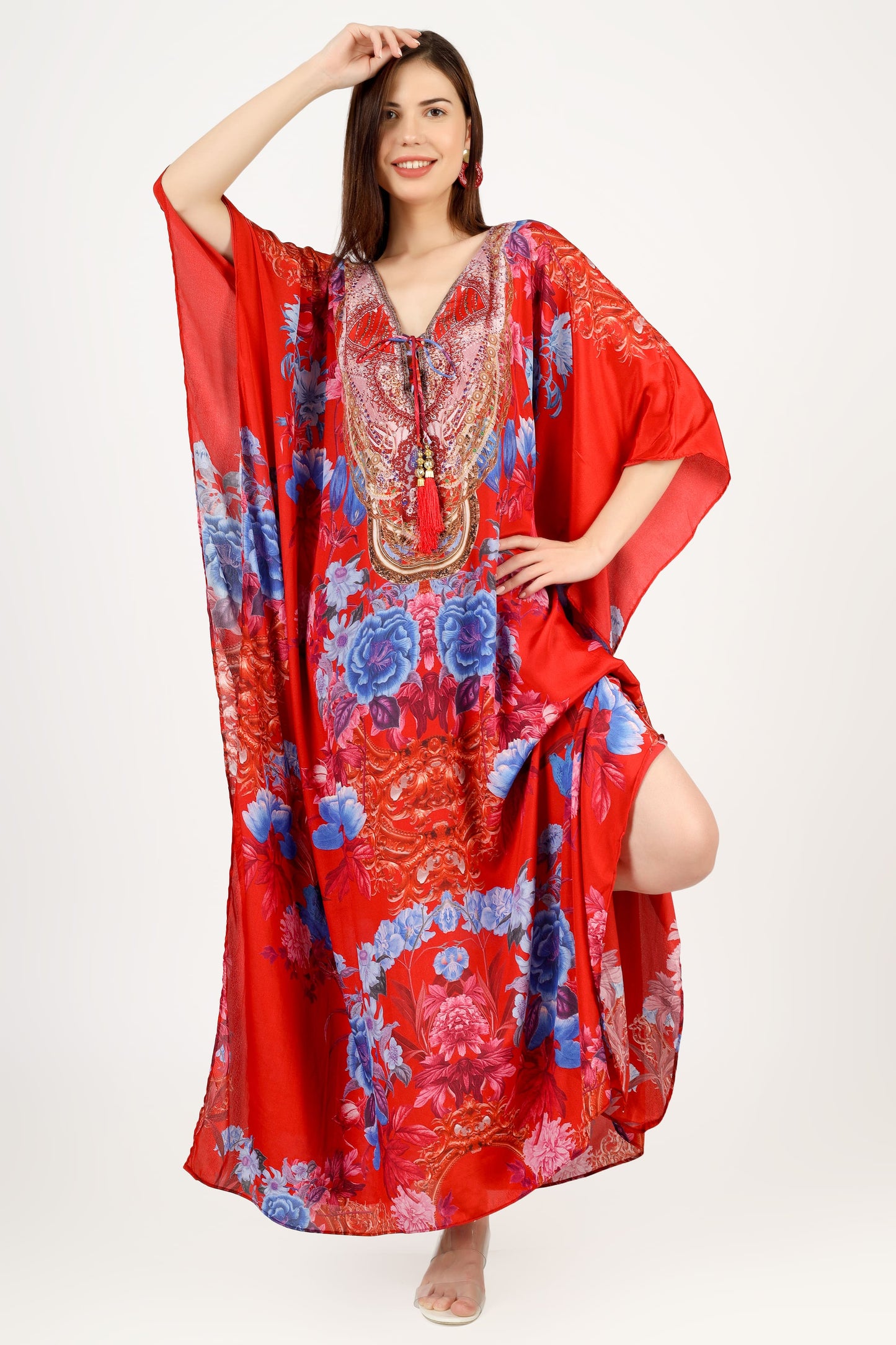 Cherry Blossom | Red Luxe Art Silk Kaftan