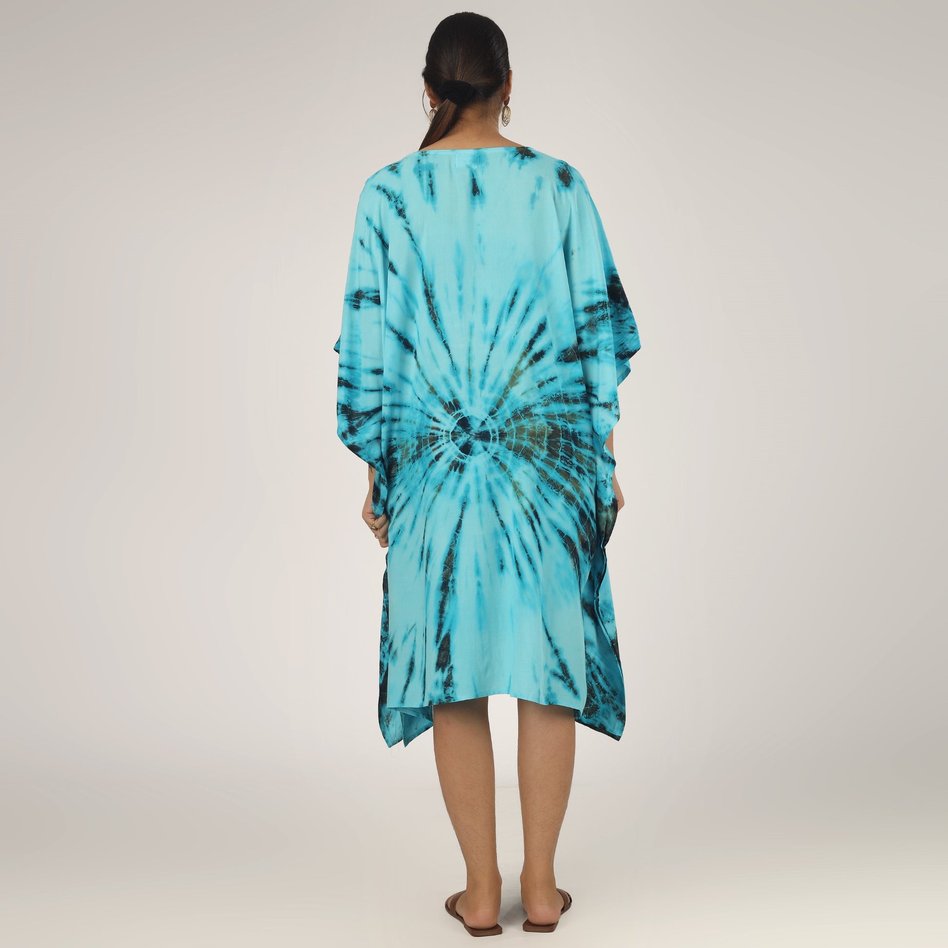 Earthen Threads Beach Summer Shibori Tie Dye Short Kaftan Kimono-Tie-Dye-Short-P (Blue)