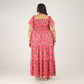 Women's Plus Size Kaftan Dress with Smocking (Pink Floral)
