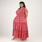 Women's Plus Size Kaftan Dress with Smocking (Pink Floral)