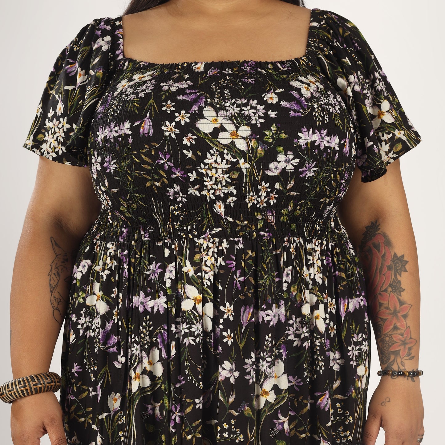 Women's Plus Size Kaftan Dress with Smocking (Black Olive)