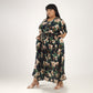 Lotus Print Frill Sleeve Dress