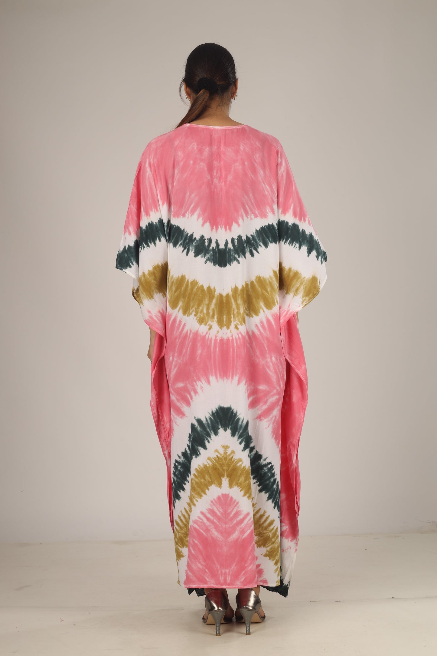 Earthen Threads Beach Summer Shibori Tie Dye Kaftan Kimono Green White