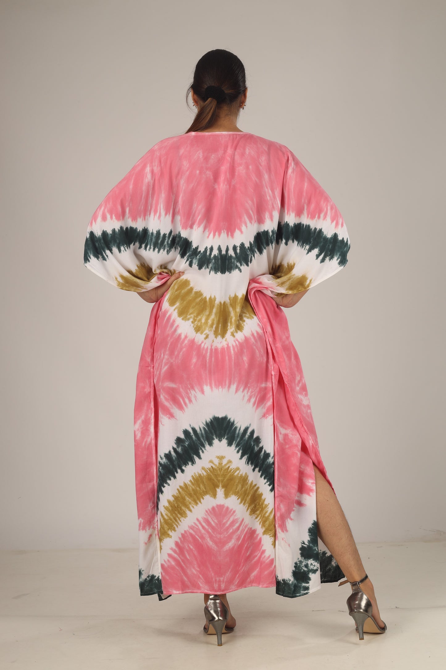 Earthen Threads Beach Summer Shibori Tie Dye Kaftan Kimono Green White
