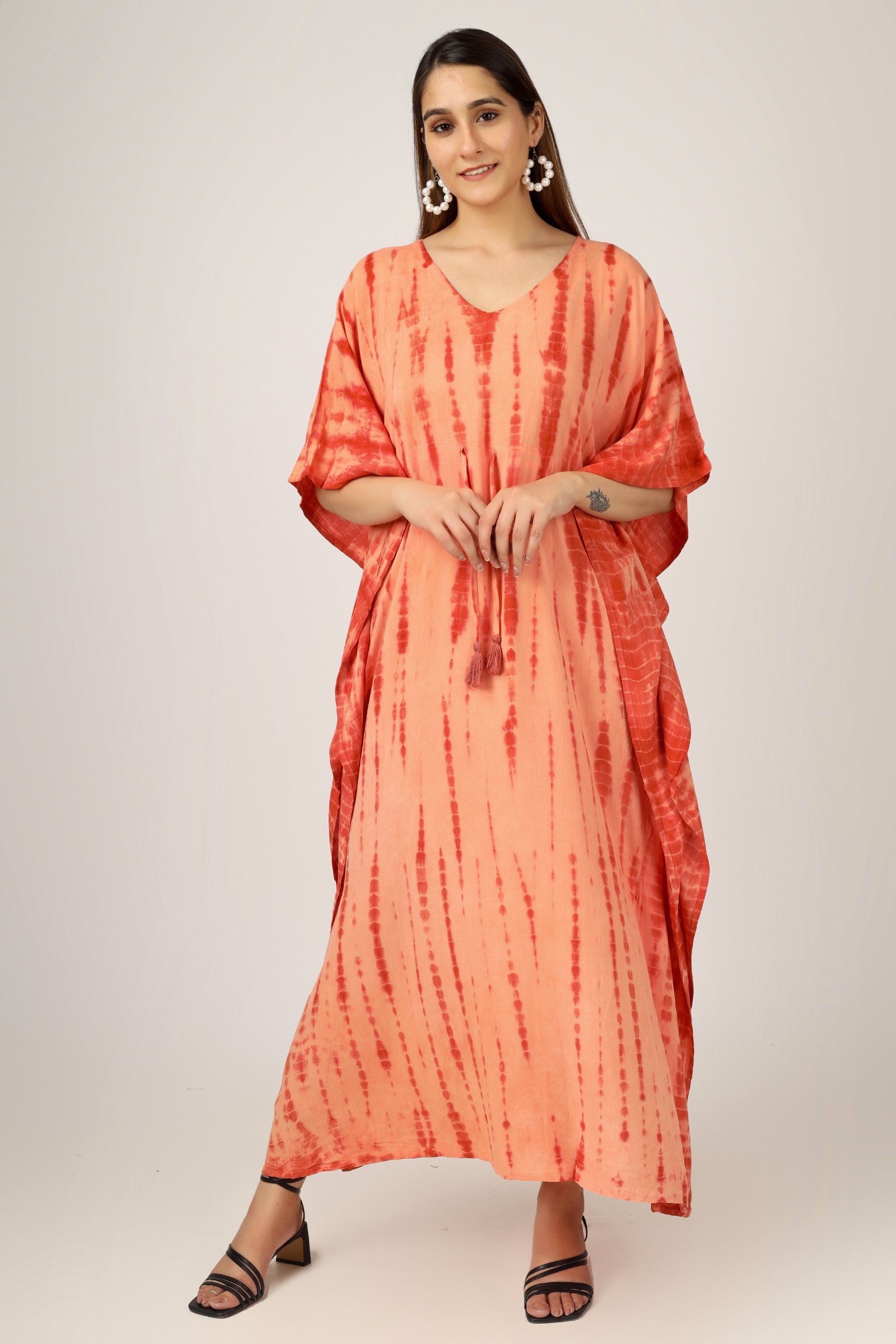 Earthen Threads Beach Summer Shibori Tie Dye Kaftan Kimono Orange