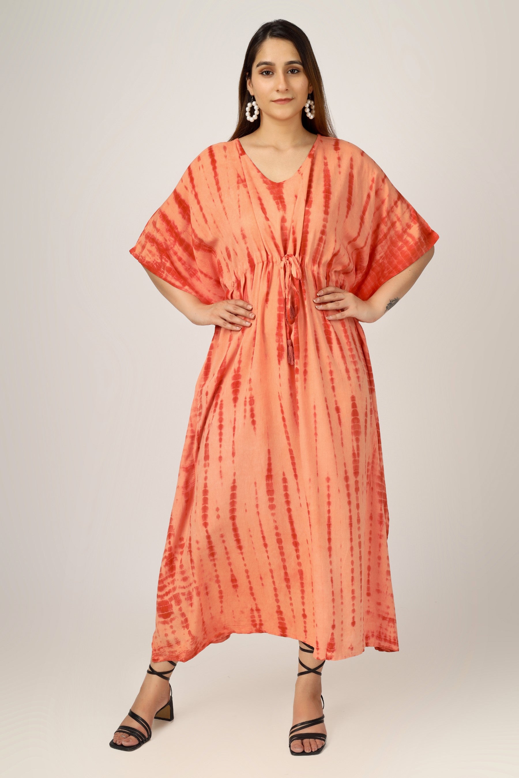 Earthen Threads Beach Summer Shibori Tie Dye Kaftan Kimono Orange
