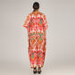 Earthen Threads Resort Wear Beach V Neck Kaftan with Embellishments Free Size Orange
