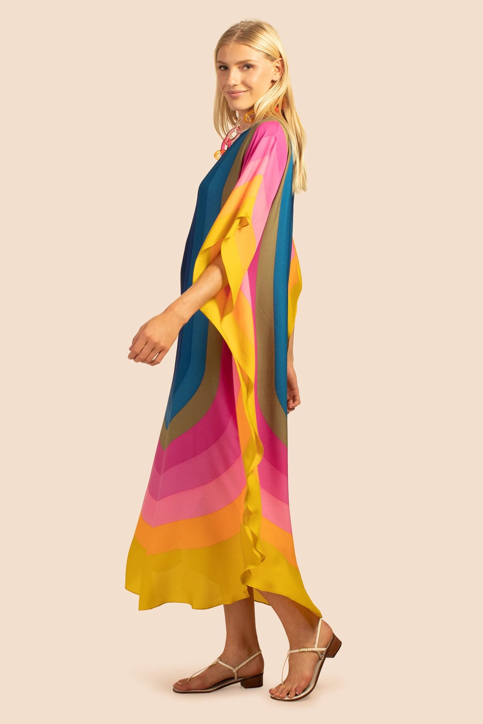 Earthen Threads Party Wear Beach Kaftan Kimono Crepe Dress-J5703